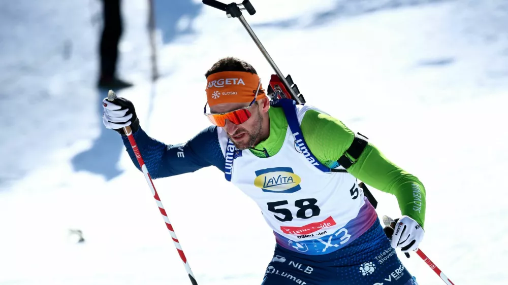 Winter Sports - Biathlon World Championships - Men's 20Km Individual - Lenzerheide, Switzerland - February 19, 2025 Slovenia's Jakov Fak in action REUTERS/Denis Balibouse