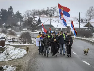 Protestniki pešačijo iz smeri Niša v Kragujevac15.2.2025 - Kragujevac - Srbija - študentski protest - Blokada Kragujevca v podporo študentom Foto: Luka Cjuha