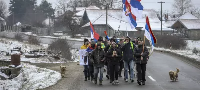 Protestniki pešačijo iz smeri Niša v Kragujevac15.2.2025 - Kragujevac - Srbija - študentski protest - Blokada Kragujevca v podporo študentom Foto: Luka Cjuha