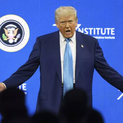 President Donald Trump speaks at the Future Investment Initiative (FII) Institute summit in Miami Beach, Fla., Wednesday, Feb. 19, 2025. (AP Photo/Rebecca Blackwell)