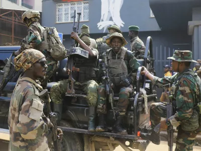 Members of the M23 rebel group gather after recovering guns during a community street cleaning exercise called Salongo, aimed at strengthening local solidarity conducted by members of the M23 rebels, following their takeover of Bukavu, eastern Democratic Republic of Congo, February 20, 2025. REUTERS/Victoire Mukenge