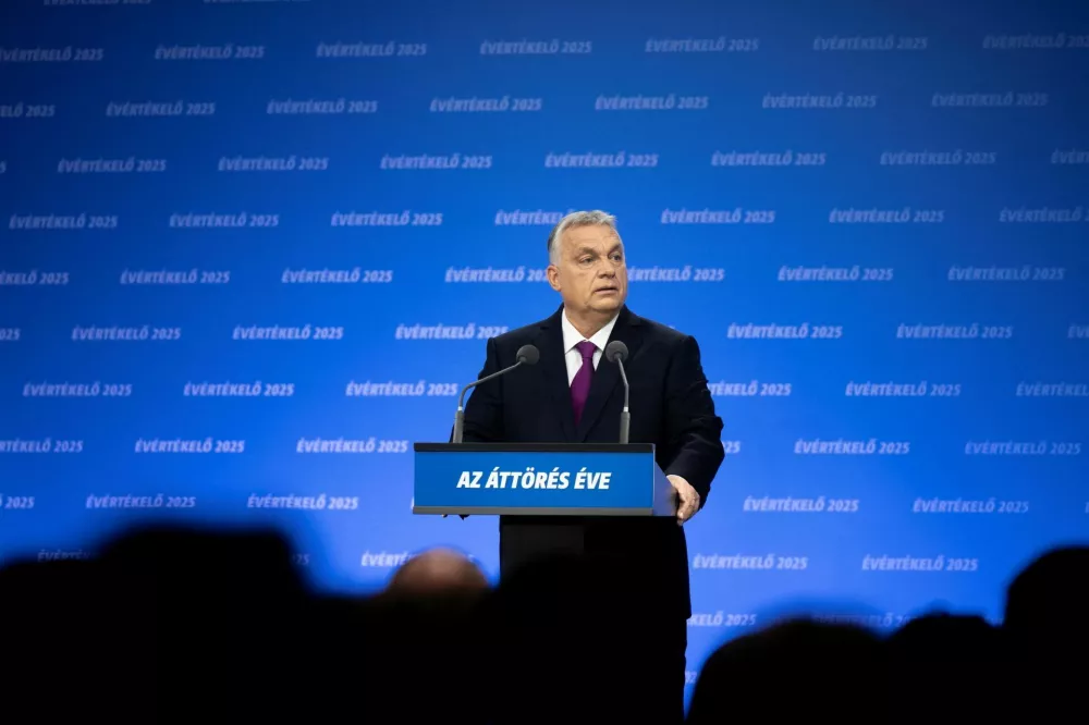 Hungarian Prime Minister Viktor Orban delivers his annual State of the Nation speech, in Budapest, Hungary, February 22, 2025. MTI/PM Office/Vivien Cher Benko/Pool via REUTERS