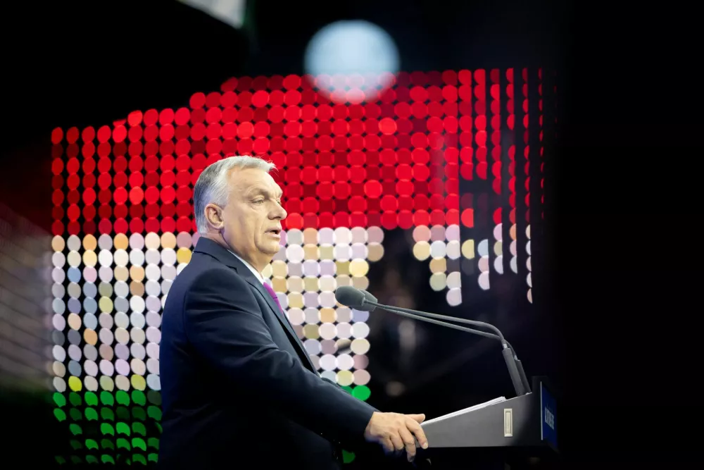 Hungarian Prime Minister Viktor Orban delivers his annual State of the Nation speech, in Budapest, Hungary, February 22, 2025. MTI/PM Office/Zoltan Fischer/Pool via REUTERS