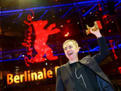 Dag Johan Haugerud poses with the Golden Bear for Best Film for "Dreams (Sex Love)" at the 75th Berlinale International Film Festival in Berlin, Germany, February 22, 2025. REUTERS/Lisi Niesner