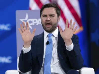 Vice President JD Vance speaks during the Conservative Political Action Conference, CPAC 2025, in Oxon Hill, Md., Thursday, Feb. 20, 2025. (AP Photo/Jose Luis Magana)