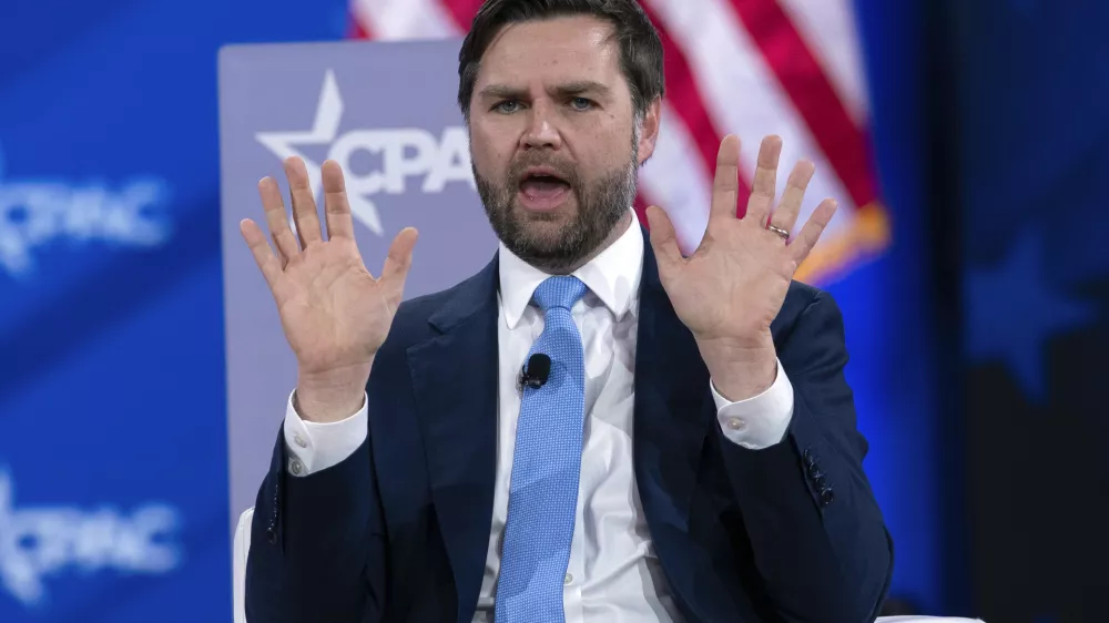 Vice President JD Vance speaks during the Conservative Political Action Conference, CPAC 2025, in Oxon Hill, Md., Thursday, Feb. 20, 2025. (AP Photo/Jose Luis Magana)