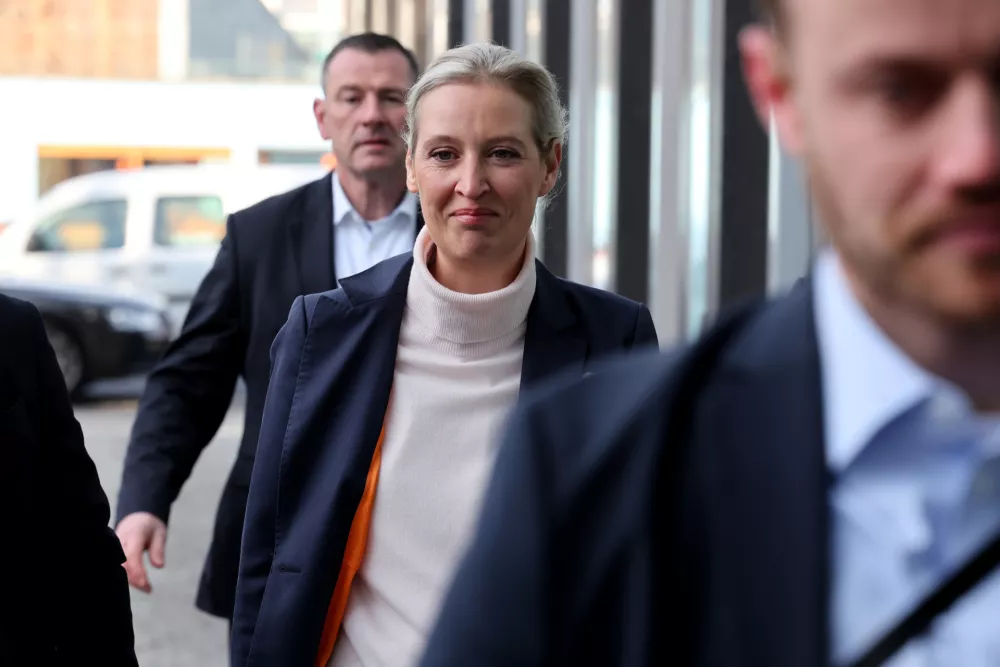 24 February 2025, Berlin: Alice Weidel, Federal Chairwoman and candidate for Chancellor of the Alternative for Germany, arrives at the Federal Press Conference building. The day before, the early election to the 21st German Bundestag took place. Photo: Jens Büttner/dpa