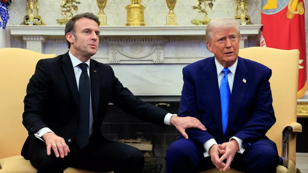 French President Emmanuel Macron and U.S. President Donald Trump meet at the White House in Washington, D.C., U.S., February 24, 2025. REUTERS/Brian Snyder