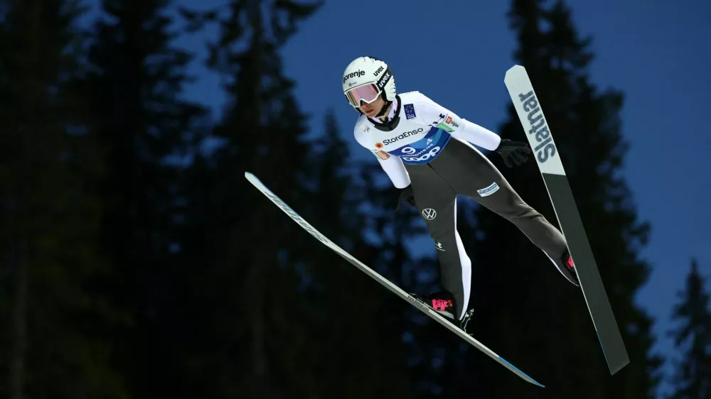 Nordic Skiing - FIS Nordic World Ski Championships - Ski Jumping - Trondheim, Norway - March 1, 2025 Slovenia's Nika Prevc in action during the Women's Team HS102 - First Round REUTERS/Kai Pfaffenbach