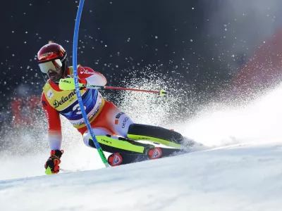 Alpine Skiing - FIS Alpine Ski World Cup - Men's Slalom - Kranjska Gora, Slovenia - March 2, 2025 Switzerland's Loic Meillard in action REUTERS/Borut Zivulovic