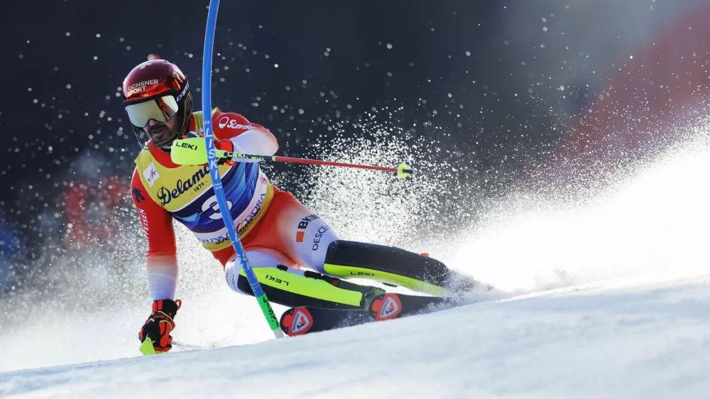 Alpine Skiing - FIS Alpine Ski World Cup - Men's Slalom - Kranjska Gora, Slovenia - March 2, 2025 Switzerland's Loic Meillard in action REUTERS/Borut Zivulovic