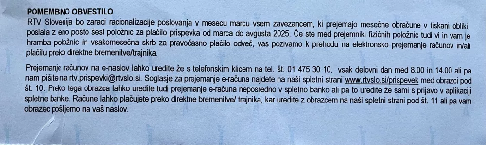 Obvestilo RTV Slovenija 