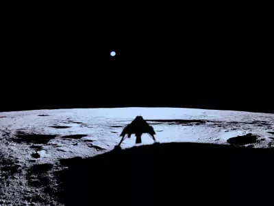 Firefly Aerospace's Blue Ghost spacecraft casts a shadow on the Moon's surface in this handout image obtained by Reuters on March 2, 2025. Firefly Aerospace/Handout via REUTERS  THIS IMAGE HAS BEEN SUPPLIED BY A THIRD PARTY NO RESALES. NO ARCHIVES MANDATORY CREDIT