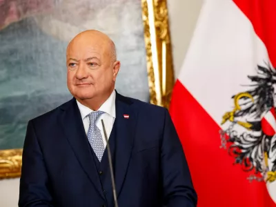 Austria's newly sworn-in Chancellor and head of People's Party (OeVP) Christian Stocker looks on during a press statement, in Vienna, Austria, March 3, 2025. REUTERS/Lisa Leutner