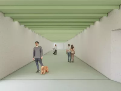 Kolesarji naj bi v načrtovanem podhodu, ki bo povezoval Goriško ulico in atletski center, kolo potiskali ob sebi. Vir: Elea iC