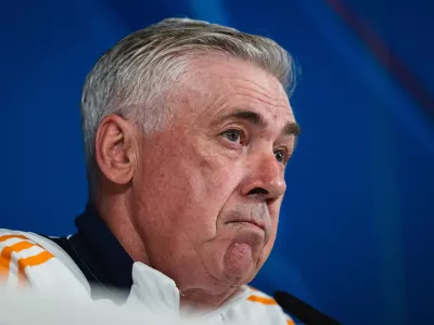 03 March 2025, Spain, Madrid: Real Madrid head coach Carlo Ancelotti attends a press conference at Ciudad Real Madrid, ahead of the Tuesday's UEFA Champions League Round of 16 First Leg soccer match against Atletico Madrid. Photo: Alberto Gardin/ZUMA Press Wire/dpa