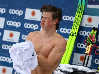 Nordic Skiing - FIS Nordic World Ski Championships - Trondheim, Norway - March 4, 2025 Norway's Johannes Hoesflot Klaebo after the men's 10km interval start classic REUTERS/Kai Pfaffenbach