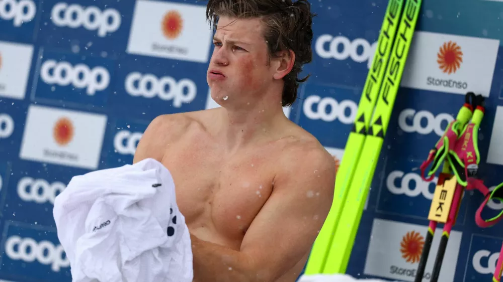 Nordic Skiing - FIS Nordic World Ski Championships - Trondheim, Norway - March 4, 2025 Norway's Johannes Hoesflot Klaebo after the men's 10km interval start classic REUTERS/Kai Pfaffenbach