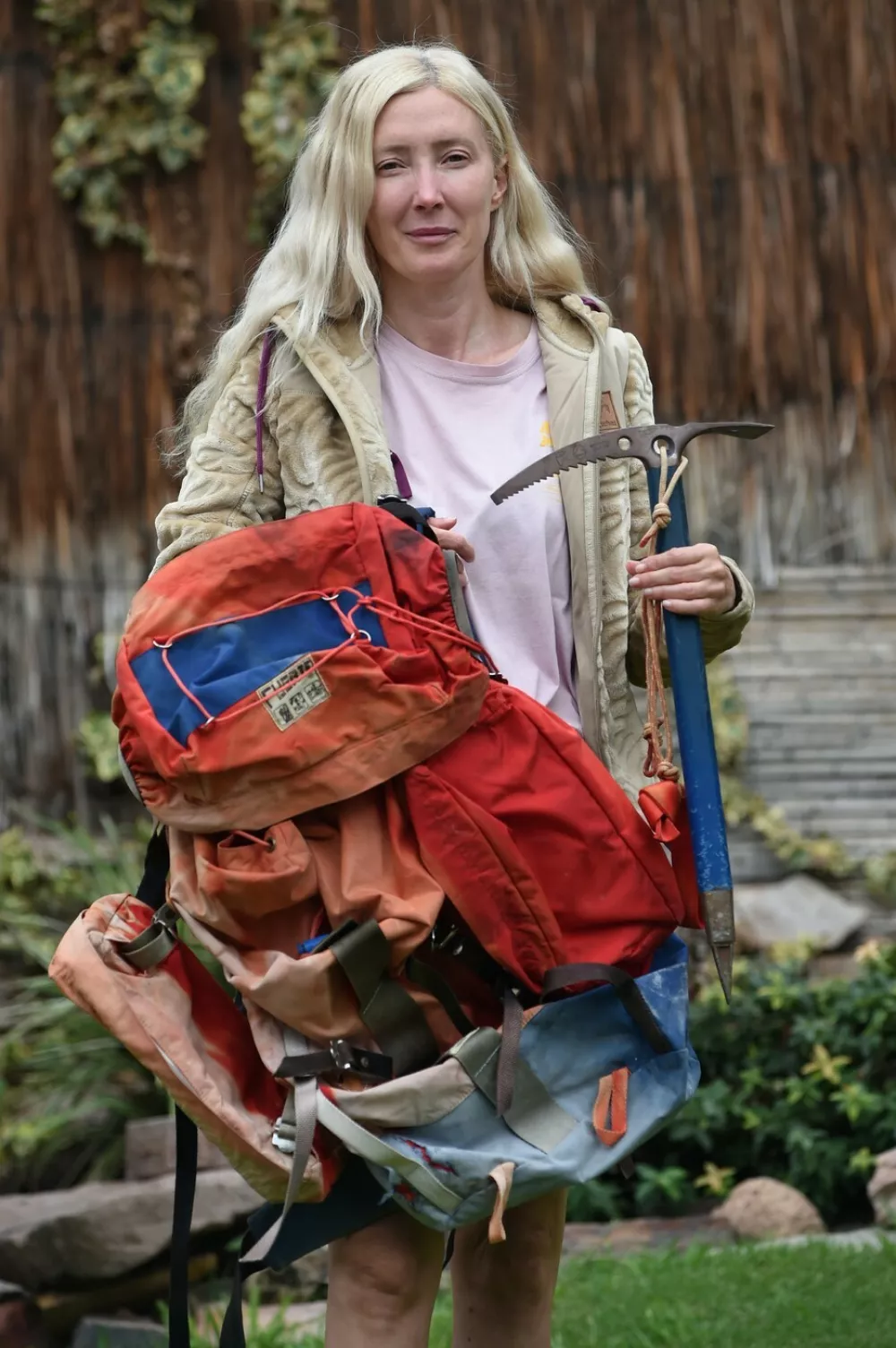 Azul Vieiro, 44, daughter of the late legendary mountaineer Guillermo Vieiro, poses for a picture with her father's rucksack and pickaxe in Mendoza, Argentina, on February 28, 2025. After four decades trapped in the ice of the Tupungato volcano, the backpack left behind by the legendary climber when he died on an expedition in 1985 was rescued by his daughters, in an emotional journey that turned the history of South American mountaineering on its head. Vieiro, known for having climbed Aconcagua, the highest mountain in the Americas at 6,900 metres, several times, lost his life at the age of 44 while descending a complex route on Tupungato accompanied by his apprentice Leonardo Rabal, who also died at the age of 20.,Image: 971549499, License: Rights-managed, Restrictions:, Model Release: noFoto: Profimedia