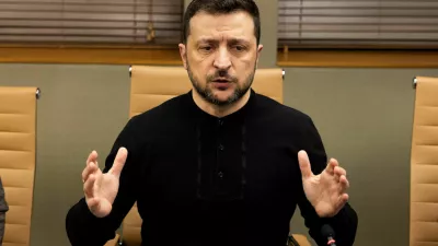 FILE PHOTO: Ukrainian President Volodymyr Zelenskiy speaks during a meeting with members of the media on the outskirts of London, Britain, March 2, 2025. REUTERS/Carlos Jasso/File Photo