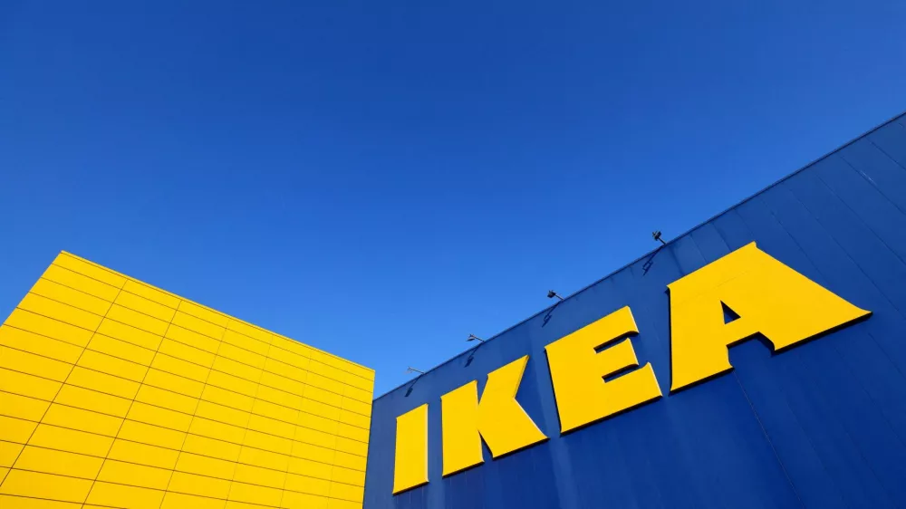 The IKEA logo is seen outside an IKEA furniture store in Brussels, Belgium June 13, 2023. REUTERS/Yves Herman