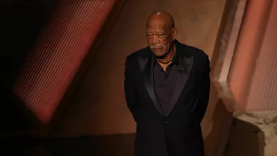 Morgan Freeman speaks on stage about the late Gene Hackman during the Oscars show at the 97th Academy Awards in Hollywood, Los Angeles, California, U.S., March 2, 2025. REUTERS/Carlos Barria