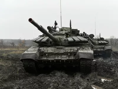 FILE PHOTO: Russian T-72 tanks are seen during military drills held at a firing range amid Russia-Ukraine conflict, in the southern Krasnodar region, Russia, December 2, 2024. REUTERS/Sergey Pivovarov/File Photo