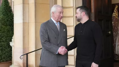 Britain's King Charles and Ukrainian President Volodymyr Zelenskiy shake hands as they meet at the Sandringham Estate in Norfolk, Britain March 2, 2025. Joe Giddens/Pool via REUTERS   TPX IMAGES OF THE DAY