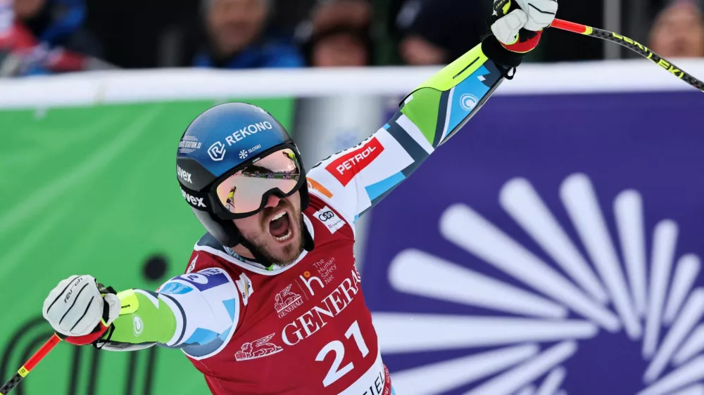 Alpine Skiing - FIS Alpine Ski World Cup - Men's Super G - Kvitfjell, Norway - March 9, 2025 Slovenia's Miha Hrobat reacts after the men's Super G Geir Olsen/NTB via REUTERS  ATTENTION EDITORS - THIS IMAGE WAS PROVIDED BY A THIRD PARTY. NORWAY OUT. NO COMMERCIAL OR EDITORIAL SALES IN NORWAY.