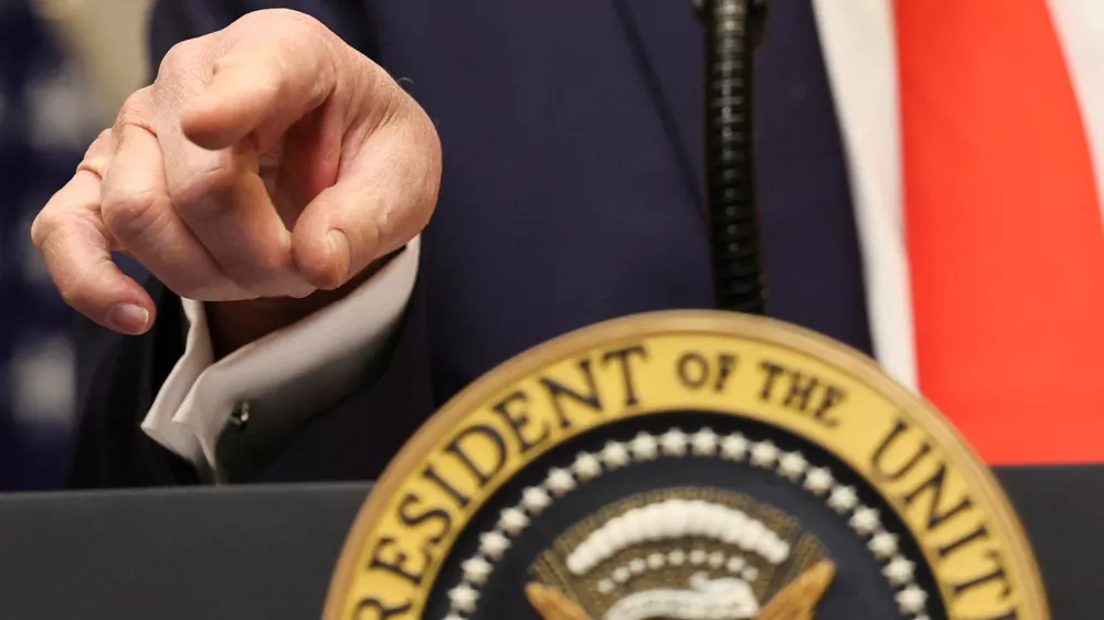 U.S. President Donald Trump gestures as he makes an announcement about an investment from Taiwan Semiconductor Manufacturing Company (TSMC), in the Roosevelt Room at the White House in Washington, D.C., U.S., March 3, 2025. REUTERS/Leah Millis