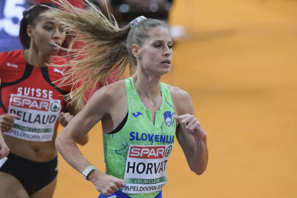 Slovania's Anita Horvat in action during 800 meters semifinal during European Athletics Indoor Championships in Apeldoorn, Netherlands, Saturday, March 8, 2025. (AP Photo/Patrick Post)