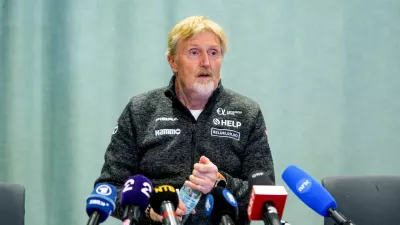 Nordic Skiing - FIS Nordic World Ski Championships - Trondheim, Norway - March 9, 2025 Jumping Director Jan-Erik Aalbu during a press conference after three out of four Norwegian jumpers were disqualified after the large hill race in Trondheim. Terje Pedersen/NTB via REUTERS  ATTENTION EDITORS - THIS IMAGE WAS PROVIDED BY A THIRD PARTY. NORWAY OUT. NO COMMERCIAL OR EDITORIAL SALES IN NORWAY.