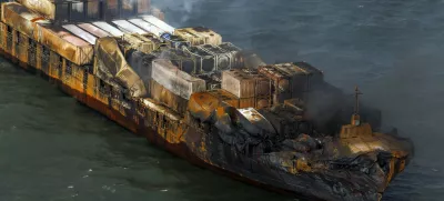 Smoke billows from the MV Solong cargo ship in the North Sea, off the Yorkshire coast in England, Tuesday, March 11, 2025. (Dan Kitwood/Pool Photo via AP)