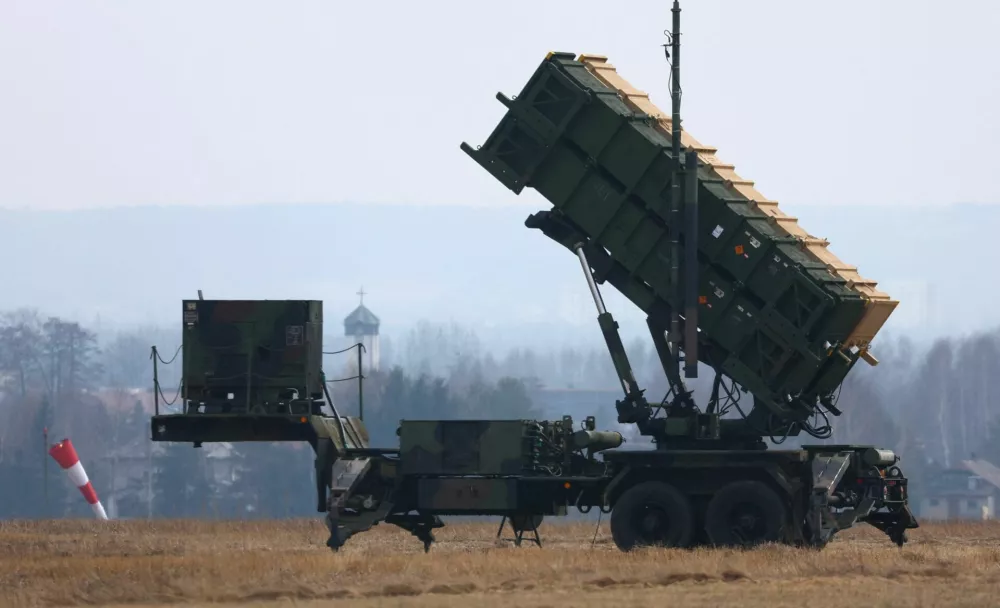 FILE PHOTO: A U.S. Army MIM-104 Patriot, a surface-to-air missile (SAM) system launcher is pictured at Rzeszow-Jasionka airport, Poland, March 16, 2022.  REUTERS/Fabrizio Bensch/File Photo