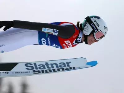 Nordic Skiing - FIS Nordic World Ski Championships - Trondheim, Norway - March 7, 2025 Slovenia's Nika Prevc in action during the women's large hill HS138 first round REUTERS/Kai Pfaffenbach