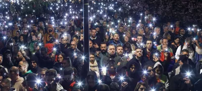 15 min. tisine 15.3.2025 - Beograd - Srbija - študentski protest veliki sobotni shodFoto: Luka Cjuha