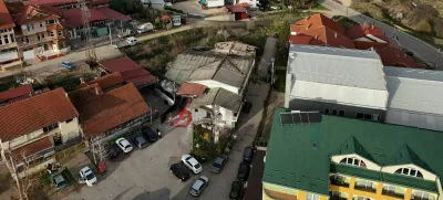 A drone view shows a night club destroyed in a fire resulting in casualties, in the town of Kocani, North Macedonia, March 16, 2025. REUTERS/Fatos Bytyci