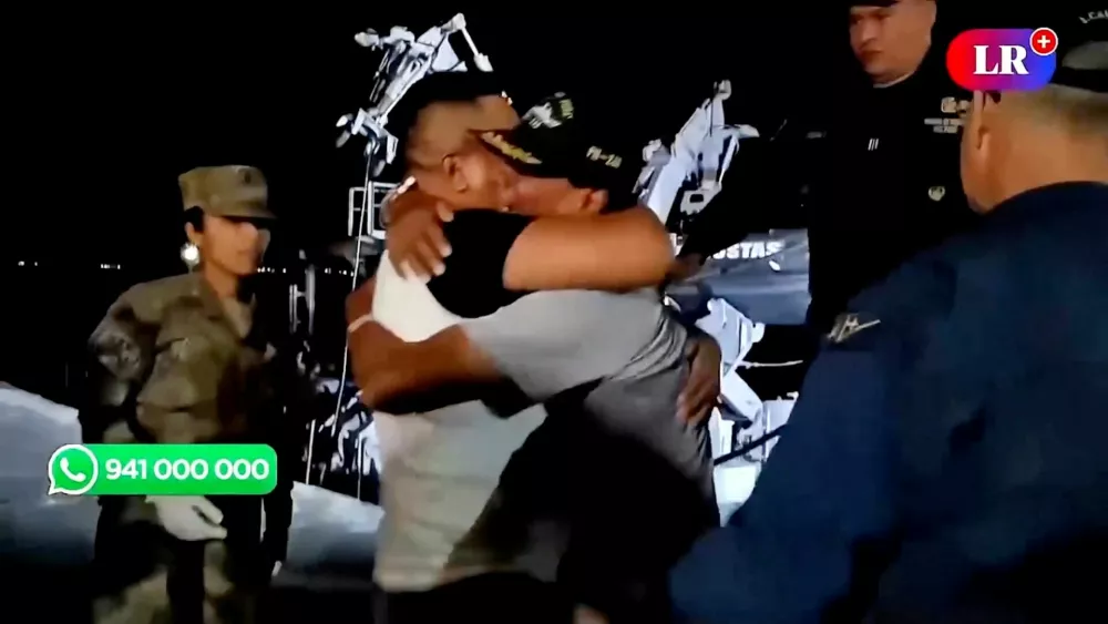 Peruvian fisherman Maximo Napa, who spent 95 days lost in the Pacific Ocean before being rescued by an Ecuadorian fishing patrol, reunites with his brother after being rescued in Paita, Peru March 14, 2025 in this screen grab taken from handout video. La Republica/Handout via REUTERS  THIS IMAGE HAS BEEN SUPPLIED BY A THIRD PARTY. NO RESALES. NO ARCHIVES. MANDATORY CREDIT. PERU OUT. NO COMMERCIAL OR EDITORIAL SALES IN PERU. OVERLAYS FROM SOURCE.