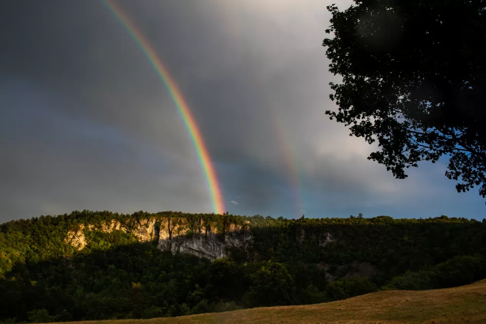 vreme, vremenska napoved, globalno segrevanje. mavrica, 07.07.2022. Mavrica nad območjem Škocjanskih jam.//FOTO: Bojan Velikonja / Foto: Bojan Velikonja
