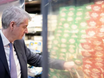 French businessman and Lactalis CEO Emmanuel Besnier visits a supermarket in Belo Horizonte, state of Minas Gerais, Brazil, on April 16, 2024. Dairy giant Lactalis saw its sales rise again in 2023 despite "the erosion of global markets,"  and its net profit rebounded by 11% to 428 million euros.,Image: 865710177, License: Rights-managed, Restrictions:, Model Release: no / Foto: Profimedia