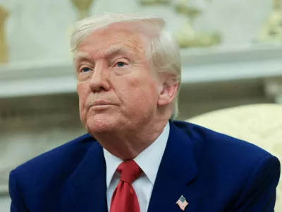 FILE PHOTO: U.S. President Donald Trump looks on during a meeting with Israeli Prime Minister Benjamin Netanyahu (not pictured) in the Oval Office at the White House in Washington, U.S., April 7, 2025. REUTERS/Kevin Mohatt/File Photo