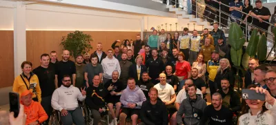 Britain's Prince Harry poses with patients as he visits the Superhumans Centre in Lviv, Ukraine, April 10, 2025. Superhumans Centre/Handout via REUTERS THIS IMAGE HAS BEEN SUPPLIED BY A THIRD PARTY. NO RESALES. NO ARCHIVES. MANDATORY CREDIT