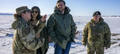 (FILES) US Vice President JD Vance (2R) and Second Lady Usha Vance (2L) listen to Col. Susan Meyers (L), commander of the US military's Pituffik Space Base, as they tour base in Greenland on March 28, 2025. Col. Susannah Meyers, commander of the US military's Pituffik Space Base, was removed from command on April 10, 2025, according to a statement released by the Space Operations Command.,Image: 986267032, License: Rights-managed, Restrictions:, Model Release: no
