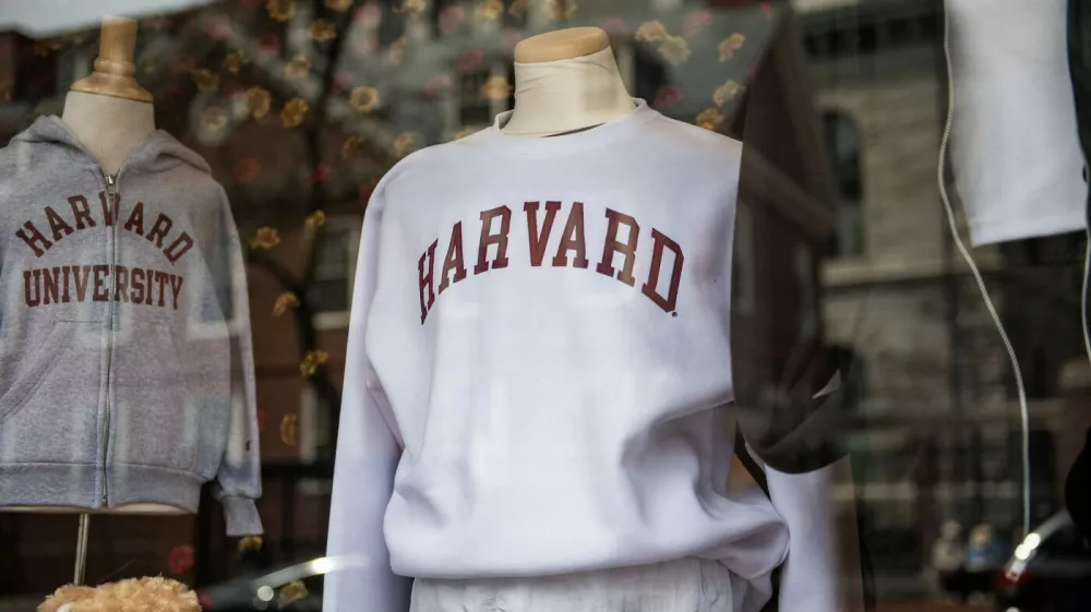 Harvard sweatshirts are displayed for sale in a school store window on the Harvard University campus in Cambridge, Massachussetts, on April 15, 2025. Elite US university Harvard was hit with a $2.2 billion federal funding freeze on April 14 after rejecting a list of sweeping demands that the White House said was intended to crack down on campus anti-Semitism. The call for changes to its governance, hiring practices and admissions procedures expands a list Harvard received on April 3, which ordered officials to shut diversity offices and cooperate with immigration authorities for screenings of international students. In a letter to students and faculty, Harvard president Alan Garber vowed to defy the government, insisting that the school would not "negotiate over its independence or its constitutional rights.",Image: 988277045, License: Rights-managed, Restrictions:, Model Release: no