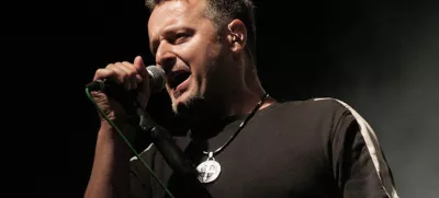 In this photo provided by his concert promoter, Croatian rock star Marko Perkovic, who goes by the stage name Thompson, performs in the Croatian capitol of Zagreb in June, 2007. Perkovic, set to launch a North America tour with two concerts in New York City, is drawing protests from groups who say his shows glorify the puppet government in Croatia that collaborated with the Nazis. (AP Photo/Thompson) ** NO SALES **