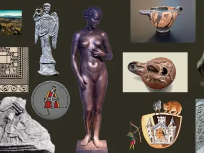 Razstava Dediščina in moč mitov je nastala v sodelovanju devetih slovenskih muzejev in posameznika ter ob pomoči dveh univerz. Vsak muzej je po lastni presoji izbral svoj predmet in mitološko zgodbo. / Foto: pomorskimuzej.si