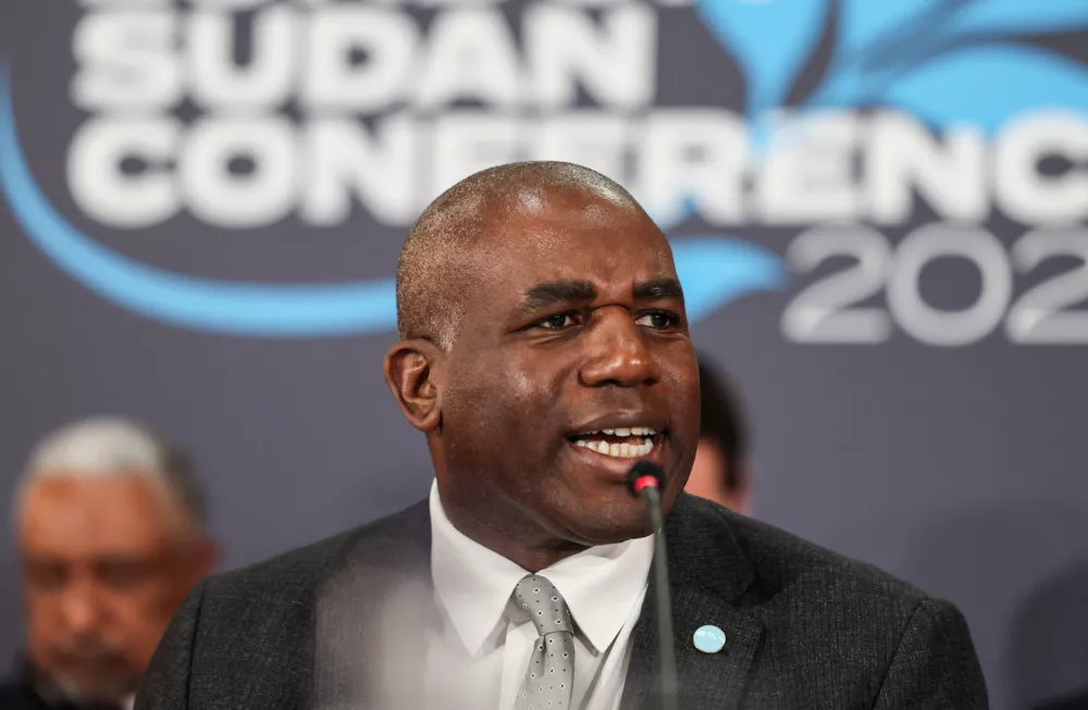 15 April 2025, United Kingdom, London: UK Foreign Secretary David Lammy greets foreign ministers to mark the two-year anniversary of the conflict in Sudan, as he hosts the London Sudan Conference, at Lancaster House, in central London. Photo: Isabel Infantes/PA Wire/dpa