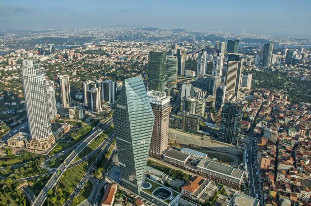 ﻿Istanbul, Turkey - August 23, 2014: Skyscrapers and modern office buildings at Levent District