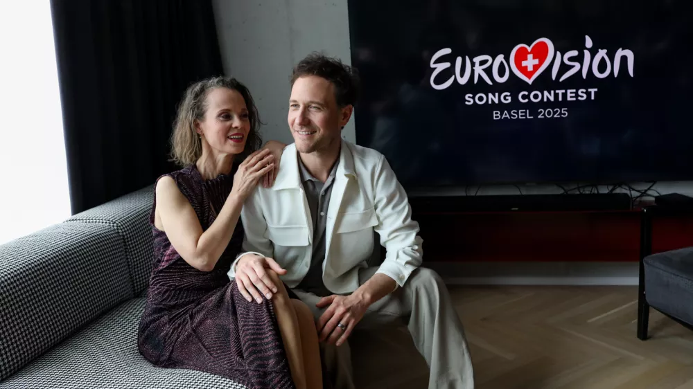  - Mojca Fatur, Klemen Slakonja. - 23.04.2025. - Medijsko druženje z evrovizijskim predstavnikom Klemnom Slakonjo pred odhodom v Švico. Foto: Bojan Velikonja