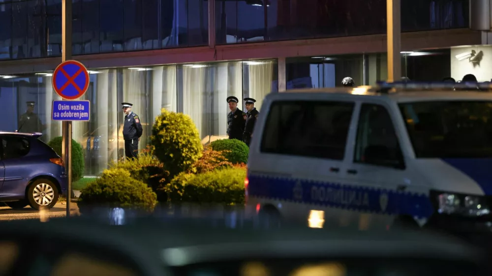 Bosnian Serb police forces secure an area where Republika Srpska President Milorad Dodik was meeting with local mayors in Sarajevo, Bosnia and Herzegovina, April 23, 2025. REUTERS/Amel Emric